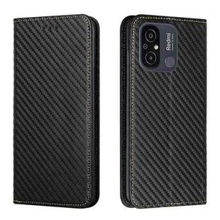For Xiaomi Redmi 12C Carbon Fiber Texture Magnetic Flip Leather Phone Case(Black)