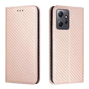 For Xiaomi Redmi Note 12 4G Global Carbon Fiber Texture Magnetic Flip Leather Phone Case(Rose Gold)