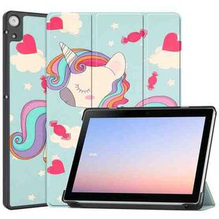For Docomo dtab D-51C Custer Painted 3-Fold Holder Leather Tablet Case(Unicorn)