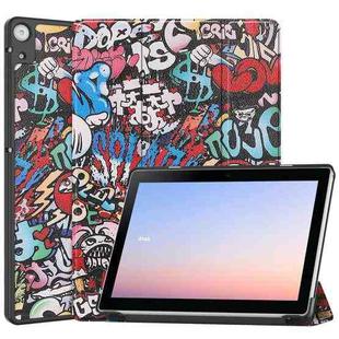 For Docomo dtab D-51C Custer Painted 3-Fold Holder Leather Tablet Case(Graffiti)