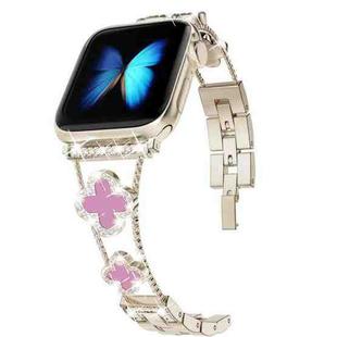 Four-leaf Clover Diamond Watch Band For Apple Watch Ultra 49mm&Watch Ultra 2 49mm / Series 9&8&7 45mm / SE 3&SE 2&6&SE&5&4 44mm / 3&2&1 42mm(Starlight Pink Shell)