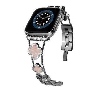 Four-leaf Clover Diamond Watch Band For Apple Watch Ultra 49mm&Watch Ultra 2 49mm / Series 9&8&7 45mm / SE 3&SE 2&6&SE&5&4 44mm / 3&2&1 42mm(Black Colorful Shell)