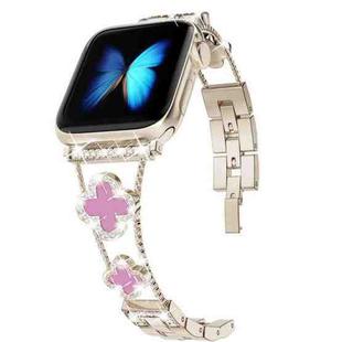 Four-leaf Clover Diamond Watch Band For Apple Watch Series 8&7 41mm / SE 2&6&SE&5&4 40mm / 3&2&1 38mm(Starlight Pink Shell)