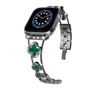 Four-leaf Clover Diamond Watch Band For Apple Watch Series 8&7 41mm / SE 2&6&SE&5&4 40mm / 3&2&1 38mm(Black Green Shell)