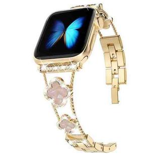 Four-leaf Clover Diamond Watch Band For Apple Watch Series 8&7 41mm / SE 2&6&SE&5&4 40mm / 3&2&1 38mm(Gold Colorful Shell)