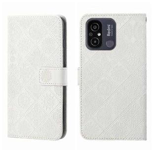 For Xiaomi Redmi 12C Ethnic Style Embossed Pattern Leather Phone Case(White)