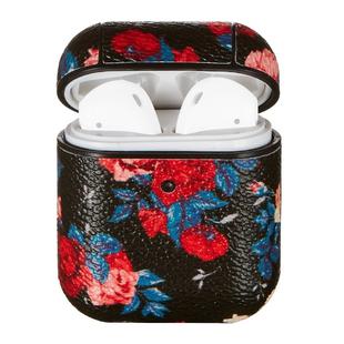 For Airpods 1 / 2 Flower Pattern TPU Earphone Protective Case with Hook(Blue Leaf Rose)