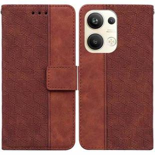 For OPPO Reno9 Pro+ Geometric Embossed Leather Phone Case(Brown)