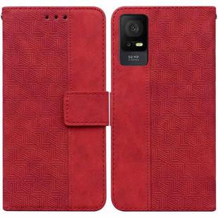 For TCL 408 Geometric Embossed Leather Phone Case(Red)