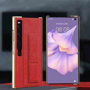 For Huawei Mate Xs 2 Electroplated Cross Pattern Leather All-inclusive Phone Case with Stand(Charm Red Gold)