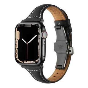 Small Waist Butterfly Buckle Watch Band For Apple Watch Ultra 49mm / Series 8&7 45mm / SE 2&6&SE&5&4 44mm / 3&2&1 42mm(Black)