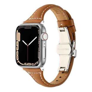 Small Waist Butterfly Buckle Watch Band For Apple Watch Ultra 49mm / Series 8&7 45mm / SE 2&6&SE&5&4 44mm / 3&2&1 42mm(Yellow Brown)