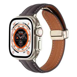 Folding Buckle Grooved Genuine Leather Watch Band For Apple Watch Ultra 49mm / Series 8&7 45mm / SE 2&6&SE&5&4 44mm / 3&2&1 42mm(Coffee)