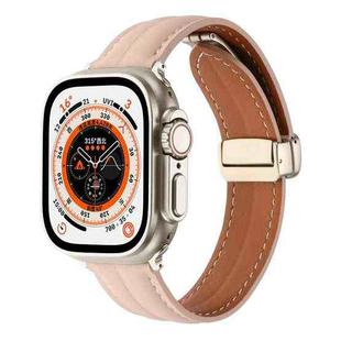 Folding Buckle Grooved Genuine Leather Watch Band For Apple Watch Series 8&7 41mm / SE 2&6&SE&5&4 40mm / 3&2&1 38mm(Light Pink)
