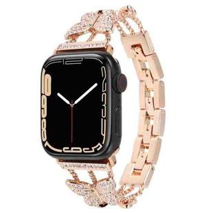 Butterfly Metal Diamond Watch Band For Apple Watch Ultra 49mm / Series 8&7 45mm / SE 2&6&SE&5&4 44mm / 3&2&1 42mm(Rose Gold)