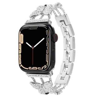 Butterfly Metal Diamond Watch Band For Apple Watch Ultra 49mm / Series 8&7 45mm / SE 2&6&SE&5&4 44mm / 3&2&1 42mm(Silver)