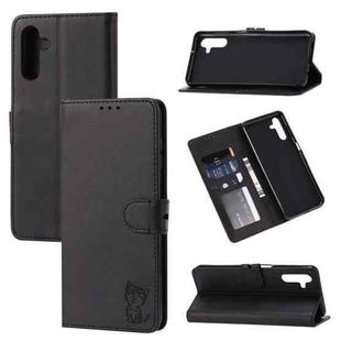 For Samsung Galaxy A14 5G Embossed Happy Cat Pattern Flip Leather Phone Case(Black)