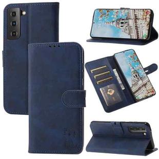 For Samsung Galaxy S23 5G Embossed Happy Cat Pattern Flip Leather Phone Case(Blue)