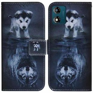 For Motorola Moto E13 Coloured Drawing Flip Leather Phone Case(Wolf and Dog)