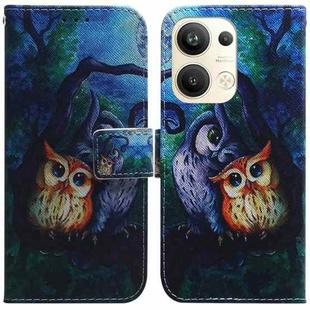 For OPPO Reno9 Pro+ Coloured Drawing Flip Leather Phone Case(Oil Painting Owl)