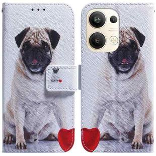 For OPPO Reno9 Pro+ Coloured Drawing Flip Leather Phone Case(Pug)