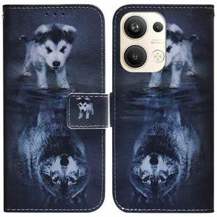 For OPPO Reno9 Pro+ Coloured Drawing Flip Leather Phone Case(Wolf and Dog)