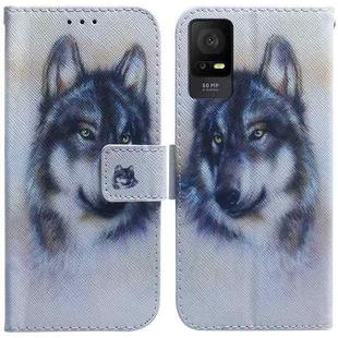 For TCL 408 Coloured Drawing Flip Leather Phone Case(White Wolf)