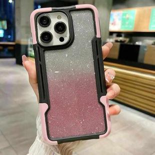 For iPhone 14 Pro Armor Acrylic 3 in 1 Gradient Glitter Powder Phone Case(Pink)