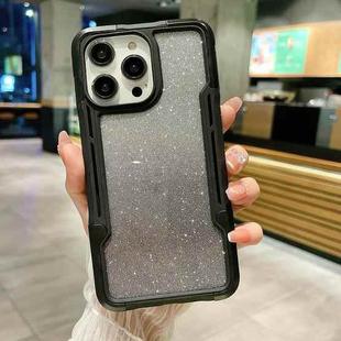 For iPhone 14 Pro Max Armor Acrylic 3 in 1 Gradient Glitter Powder Phone Case(Black)