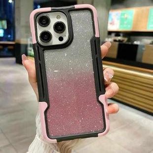 For iPhone 14 Pro Max Armor Acrylic 3 in 1 Gradient Glitter Powder Phone Case(Pink)