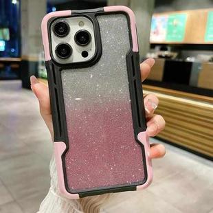 For iPhone 13 Armor Acrylic 3 in 1 Gradient Glitter Powder Phone Case(Pink)