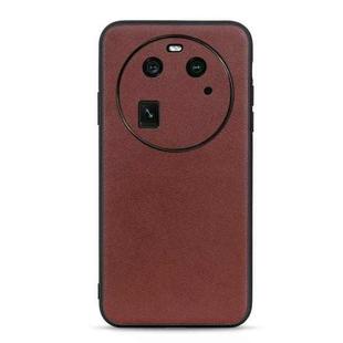 For OPPO Find X6 Lambskin Texture Genuine Leather Phone Case(Brown)