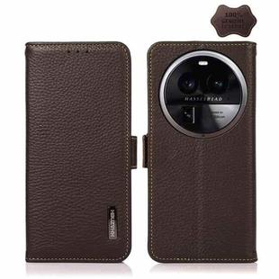 For OPPO Find X6 Pro KHAZNEH Side-Magnetic Litchi Genuine Leather RFID Phone Case(Brown)