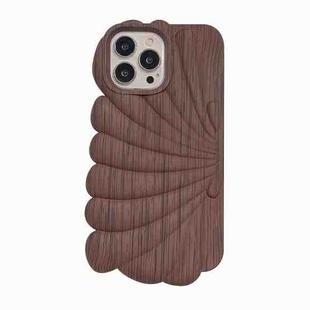 For iPhone 14 Pro Max Wood Grain Shell Shape TPU Phone Case(Dark Brown)