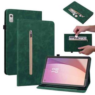 For Lenovo Tab M9 Skin Feel Solid Color Zipper Leather Tablet Case(Green)