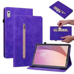 For Lenovo Tab M9 Skin Feel Solid Color Zipper Leather Tablet Case(Purple)