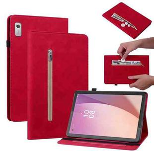 For Lenovo Tab M9 Skin Feel Solid Color Zipper Leather Tablet Case(Red)