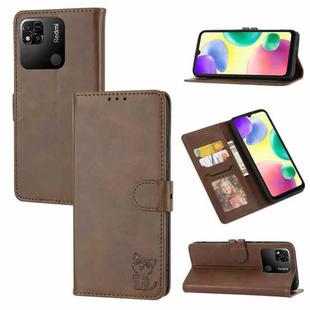 For Xiaomi Redmi 12C Embossed Happy Cat Pattern Flip Leather Phone Case(Brown)