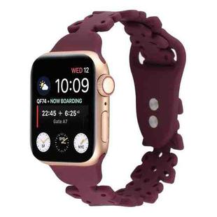 Butterfly Hollow Silicone Watch Band For Apple Watch Ultra 49mm / Series 8&7 45mm / SE 2&6&SE&5&4 44mm / 3&2&1 42mm(Wine Red)