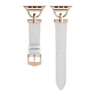 D-Buckle Cocodile Genuine Leather Watch Band For Apple Watch Series 8&7 41mm / SE 2&6&SE&5&4 40mm / 3&2&1 38mm(White)