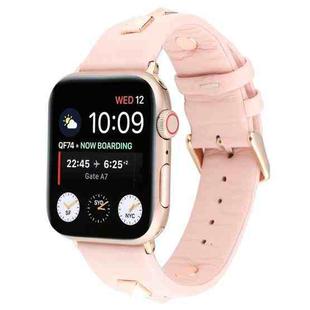 Single Row Riveted Genuine Leather Watch Band For Apple Watch Ultra 49mm / Series 8&7 45mm / SE 2&6&SE&5&4 44mm / 3&2&1 42mm(Pink Rose Gold)