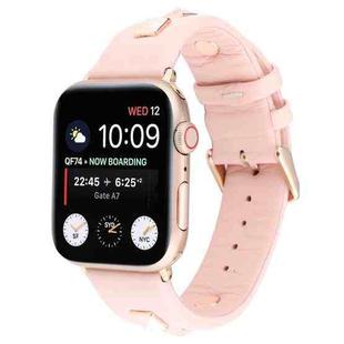 Single Row Riveted Genuine Leather Watch Band For Apple Watch Series 8&7 41mm / SE 2&6&SE&5&4 40mm / 3&2&1 38mm(Pink Rose Gold)