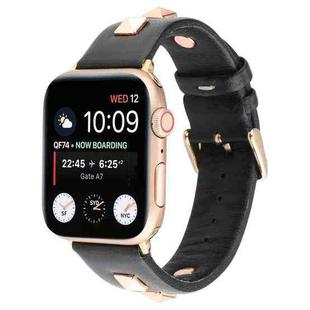Single Row Riveted Genuine Leather Watch Band For Apple Watch Series 8&7 41mm / SE 2&6&SE&5&4 40mm / 3&2&1 38mm(Black Rose Gold)