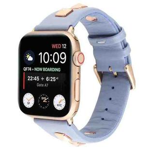 Single Row Riveted Genuine Leather Watch Band For Apple Watch Series 8&7 41mm / SE 2&6&SE&5&4 40mm / 3&2&1 38mm(Dark Blue Rose Gold)