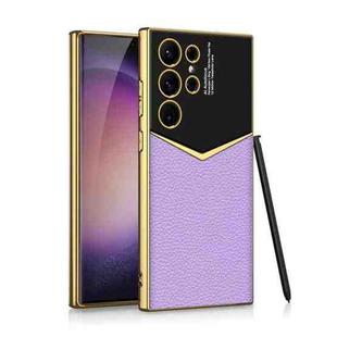 For Samsung Galaxy S23 Ultra 5G GKK Plating Soft TPU + Leather Full Coverage Phone Case without Pen(Purple)