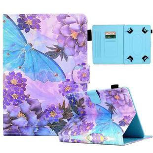 For 8 inch Coloured Drawing Leather Tablet Case(Peony Butterfly)