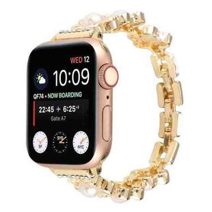 Flower Bracelet Metal Watch Band For Apple Watch Ultra 49mm / Series 8&7 45mm / SE 2&6&SE&5&4 44mm / 3&2&1 42mm(Gold)