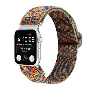 For Apple Watch Ultra 49mm / Series 8&7 45mm / SE 2&6&SE&5&4 44mm / 3&2&1 42mm Buckle Elastic Nylon Watch Band(Orange Rhombus)