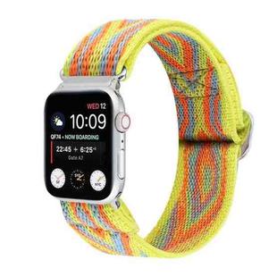 For Apple Watch Ultra 49mm / Series 8&7 45mm / SE 2&6&SE&5&4 44mm / 3&2&1 42mm Buckle Elastic Nylon Watch Band(Yellow Rhombus)