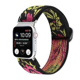 For Apple Watch Ultra 49mm / Series 8&7 45mm / SE 2&6&SE&5&4 44mm / 3&2&1 42mm Buckle Elastic Nylon Watch Band(Rose Red Yellow)
